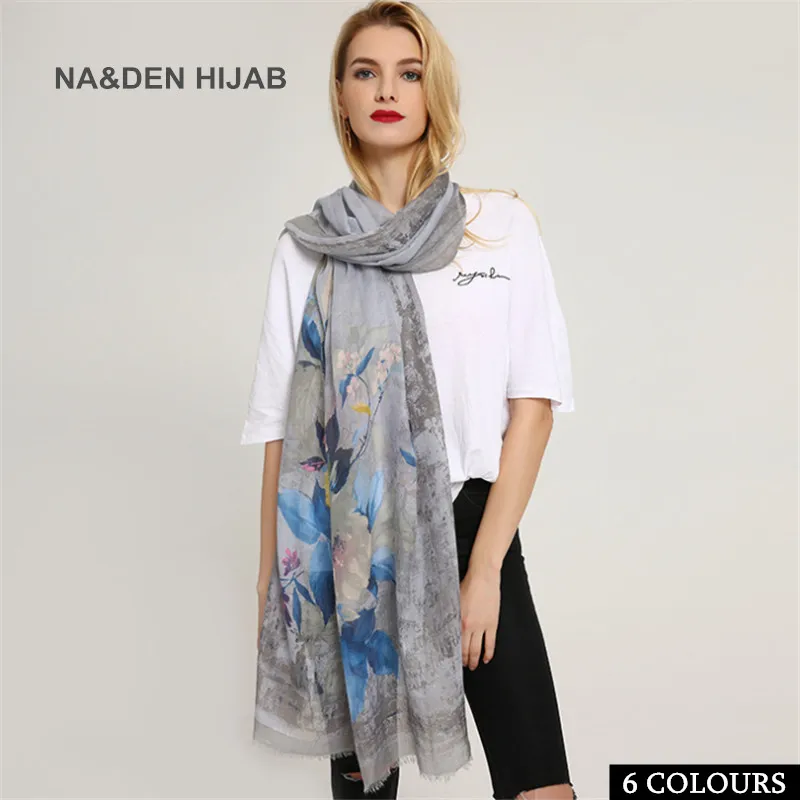 2018 Новая мода шарф-женщин Пион шаблон печати шарф хлопка пашмины бандана Весна