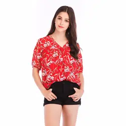 2018 г. модные брендовые Для женщин летние блузки женские пикантная обувь с v-образным вырезом рубашки с цветочным принтом Regular Повседневное