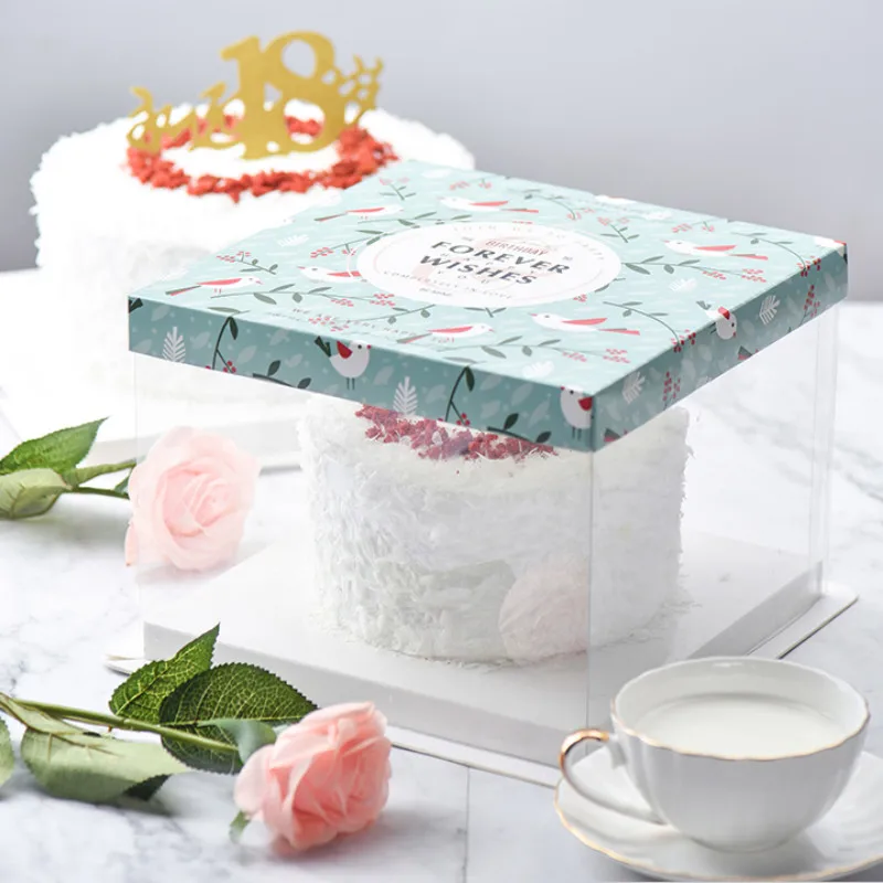 

2019 new ins art exhibition 8-inch / 6-inch transparent cake box add birthday cake portable pastry box baking package