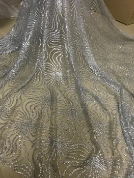 

5yard/lot african glitter lace fabric Sat-3.2409 embroidered tulle lace with glued glitter for party dress