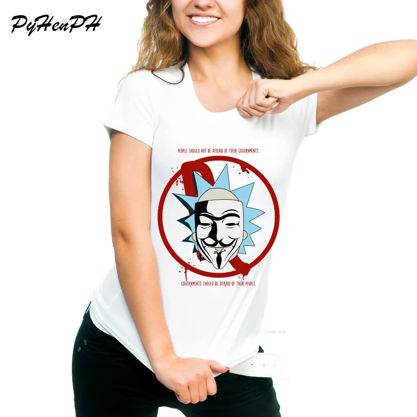 

PyHenPH Brand Summer T shirt women Harajuku Rick And Morty Design Short Sleeve T-Shirt Funny Rick for Vendetta Women Tops
