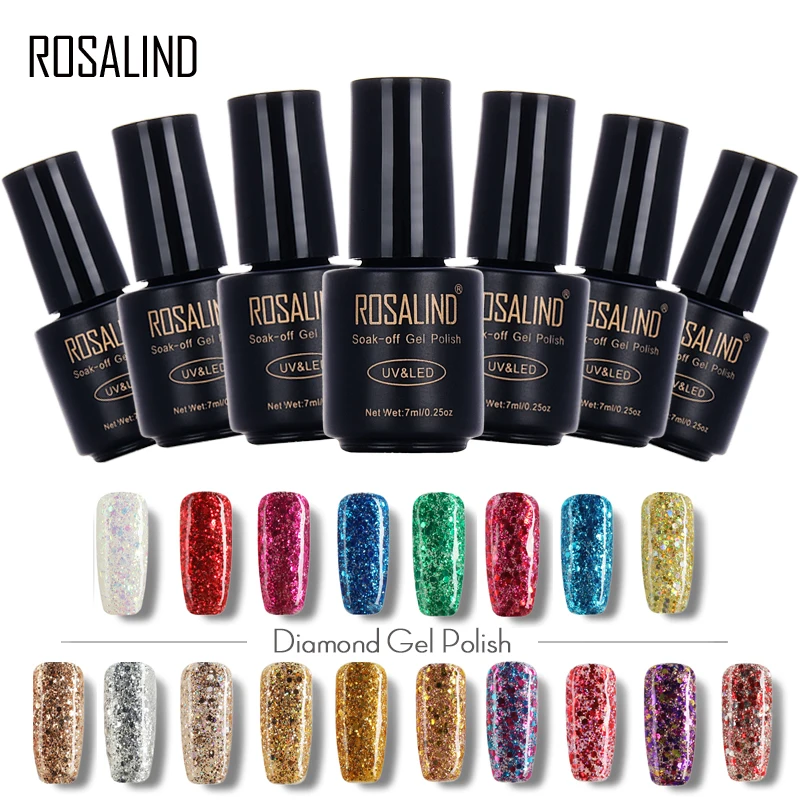 Rosalind, брендовый светодиодный гель для ногтей, макияж, высокое качество, пигмент, синий, золотой, красный, 7 мл, профессиональный блестящий блеск, УФ-гель для ногтей