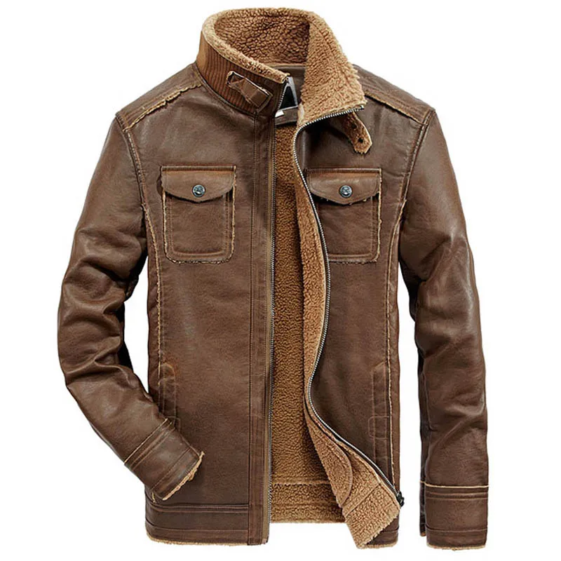 drop shipping men casual thick leather jackets winter pu motorcycle coat keep warm outwear ABZ29 | Мужская одежда