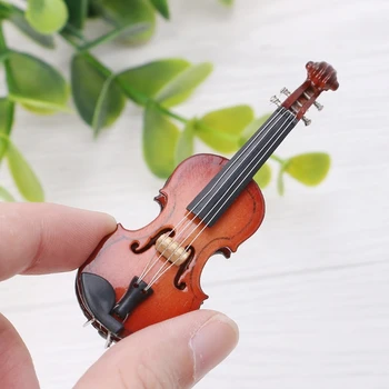 

7CM Mini Violin Miniature Musical Instrument Wooden Model with Support and Case