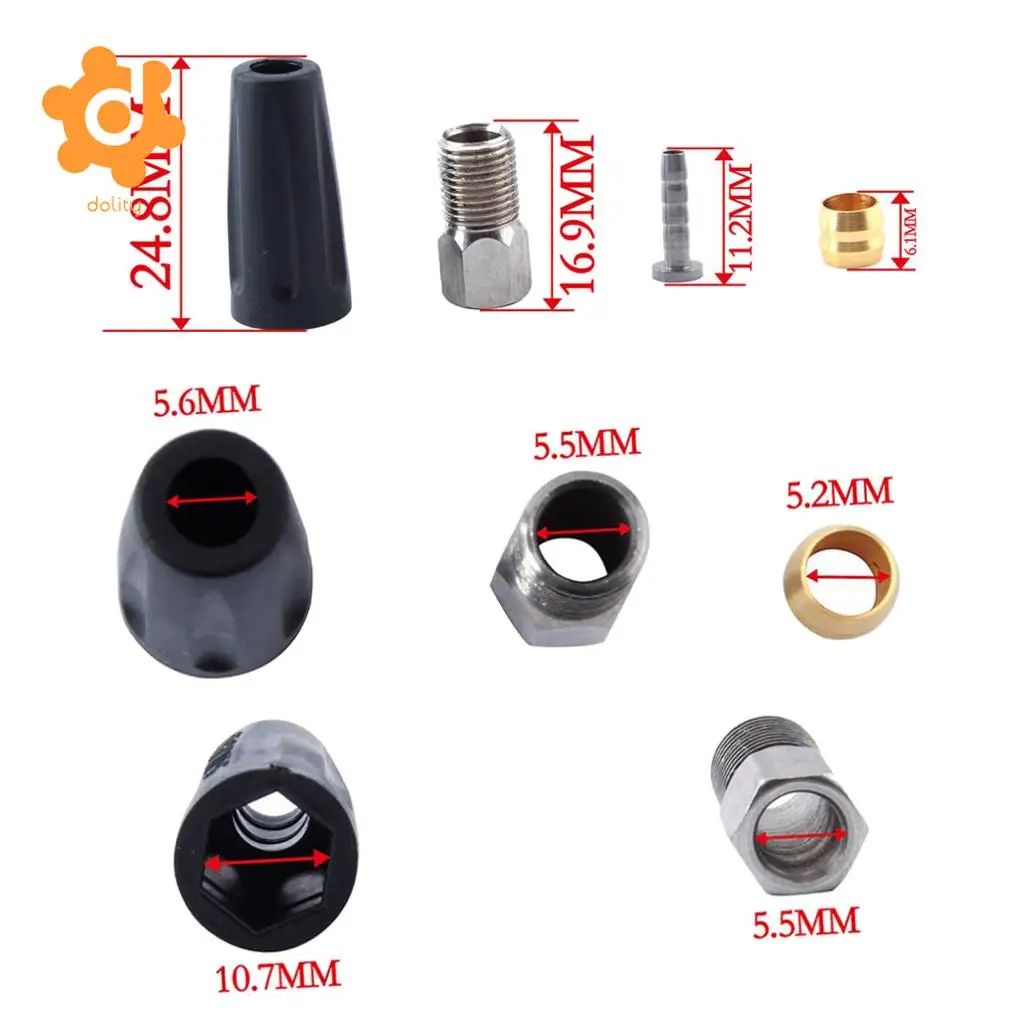 16Pcs MTB Road Bike BH90 Hydraulic Disc Brake Hose Oil Tube Fittings Olive/Bushing Connector Inserts/Needles Screws Caps/Sleeves