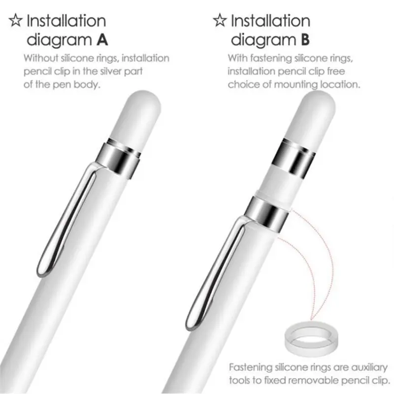 

Stylus Pen Clip Removable Silicone Rings Kit Replacement Accessories for Apple Pencil T3LB