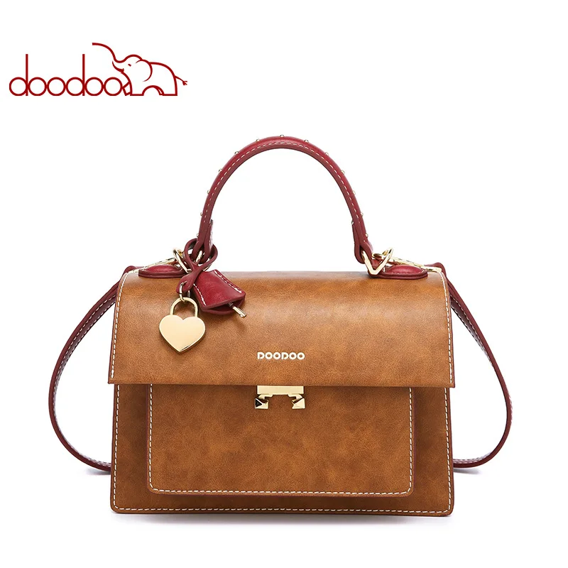 

DOODOO 2019 new ladies bag fashion organ handbags versatile shoulder Messenger bag PU leather solid color small square bag