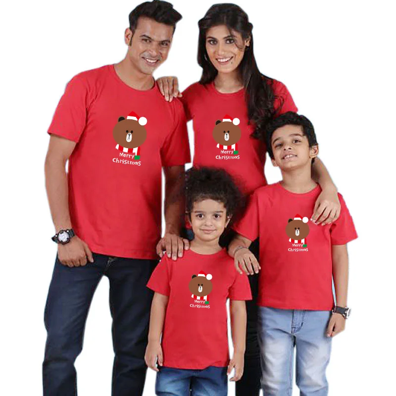 Рождественская футболка с медведем; одинаковые комплекты для семьи; одежда для мамы и меня; одежда для папы, мамы, дочки и сына; хлопковый комплект с героями мультфильмов для детей