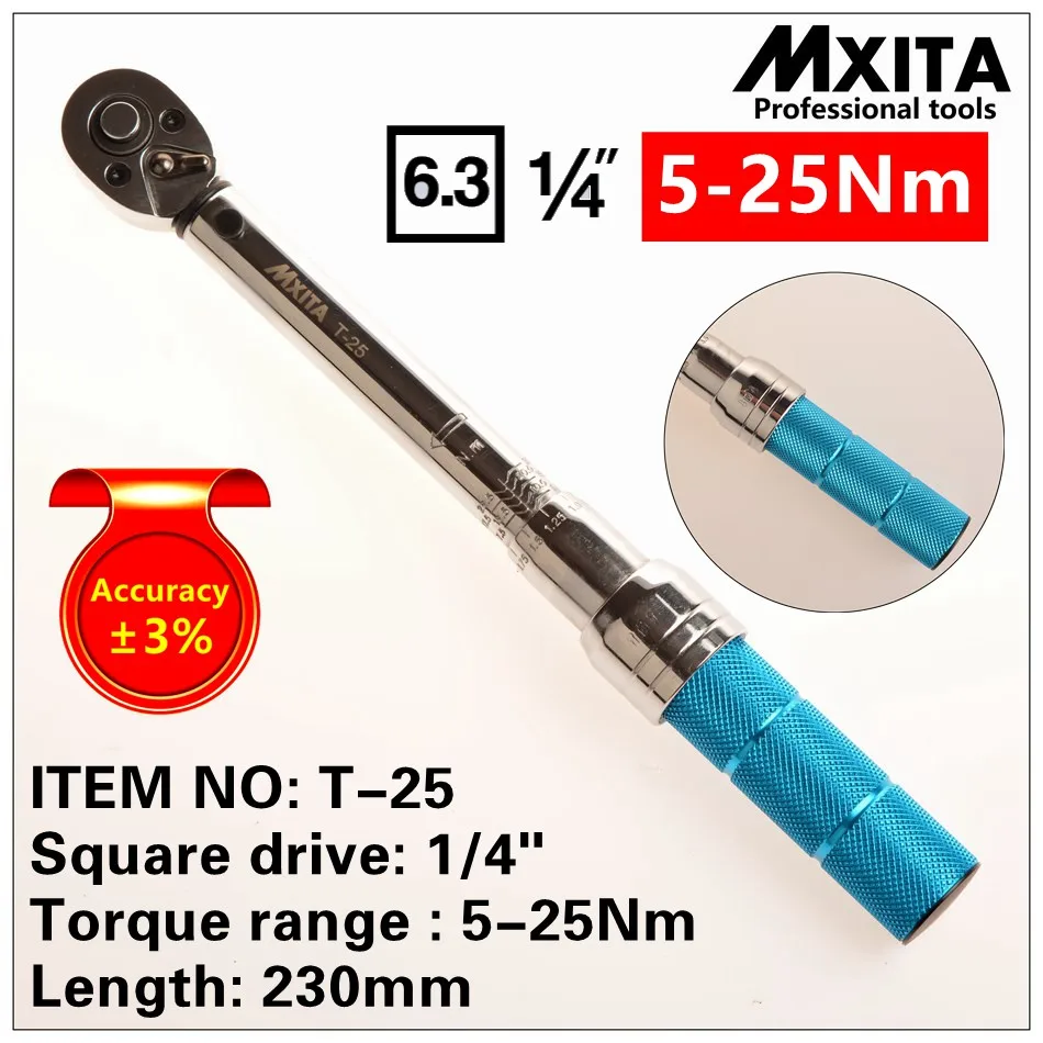 MXITA 1/4 ''Моментный ключ Capri Tools чехол для ног фунт 5-25нм клик Регулируемый ручной гаечный ключ с трещоткой гаечный ключ инструмент