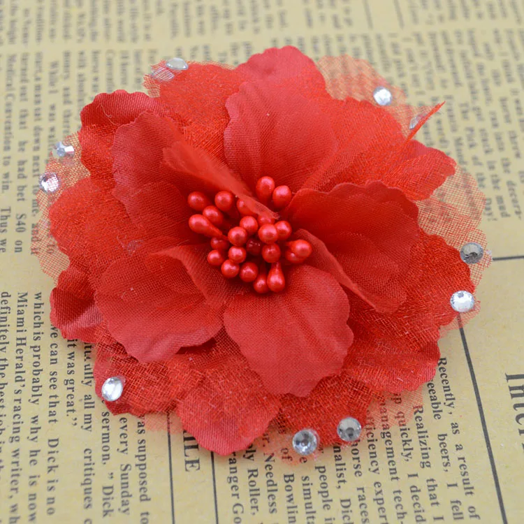 Искусственные цветы поддельные цветы для моделирования с шелковой пряжей с бриллиантом шпилька с изображением камелии DIY аксессуары обувь одежда - Цвет: Красный