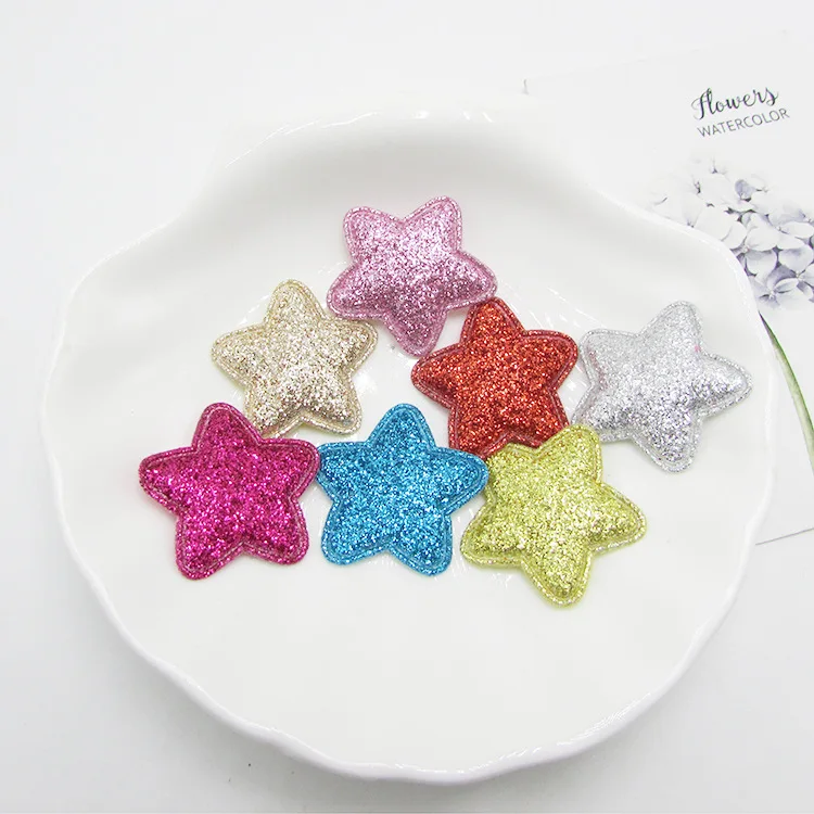 

100pcs/lot 2.8cm Star glitter shiny applique padded for scrapbooking girls hair accessories bows
