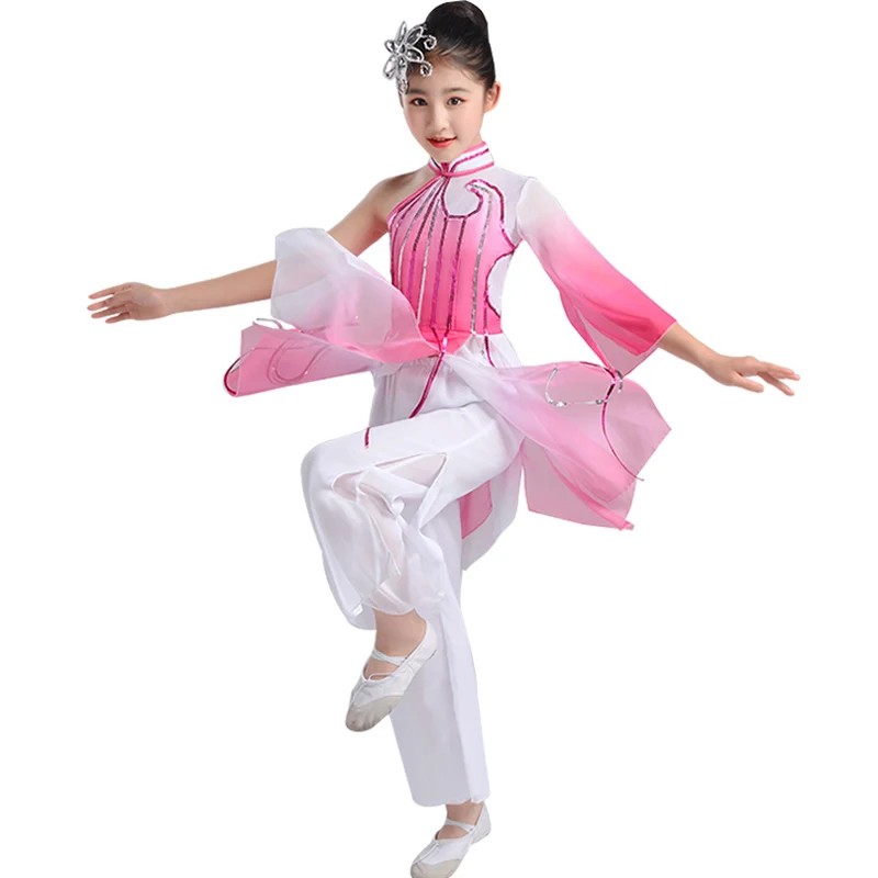 Китайские танцевальные костюмы для девочек, сценическая одежда, китайское платье hanfu, сценический костюм, детский Древний китайский костюм, Классический розовый танцевальный костюм - Цвет: Pink