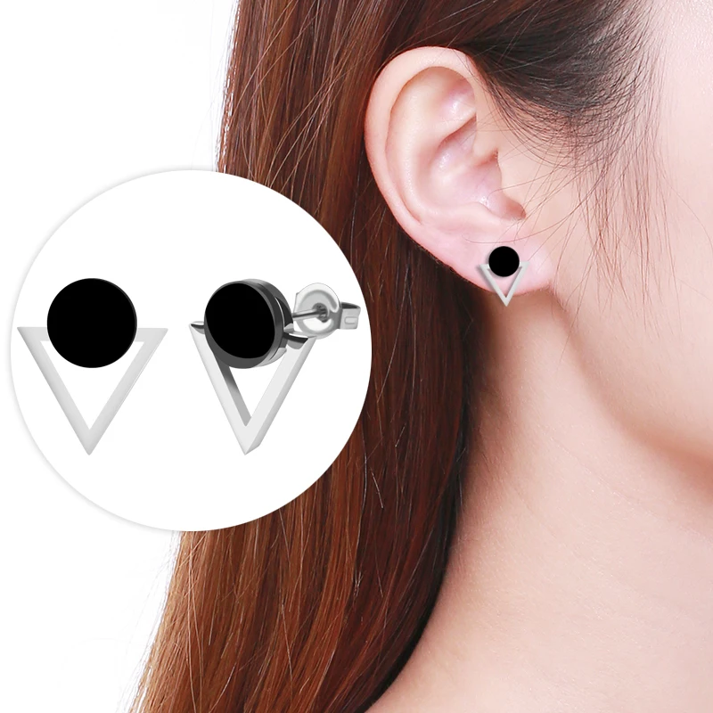 Safety Pin Luxury Stainless Steel Jewelry For Women Manufacturer Round And Triangle Shape Rose Gold Stud Earring Gift Girl  (3)