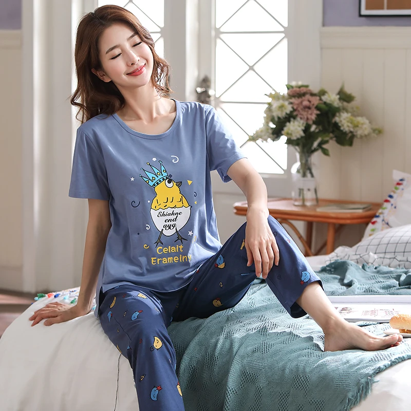 

Spring Women Pajamas Short Sleeve Pijama Female Pajama Set 5XL Pyjamas Cotton Pajamas For Women Sleepwear Homewear Sleep Lounge