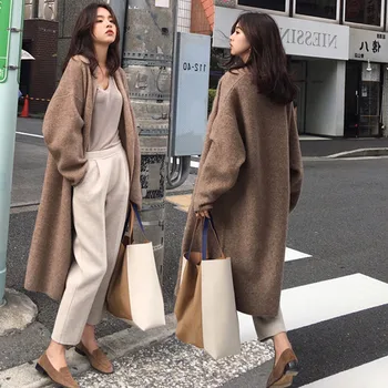 

Autumn Winter Women Sweater Fashion Loose Casual Oversize Sweaters Jumpers Long Sleeve Long Cardigan Chic Wool Knitted Coats