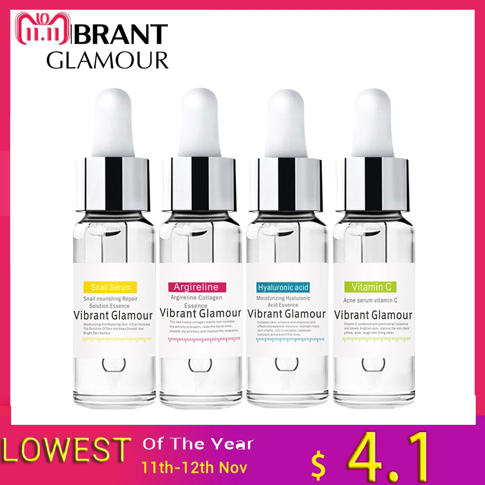 4PCS Face Serum Hyaluronic Acid+Six peptides+Vitamin C+Snail Essence Anti-wrinkle Whitening Anti-Aging Moisturizing Skin Care