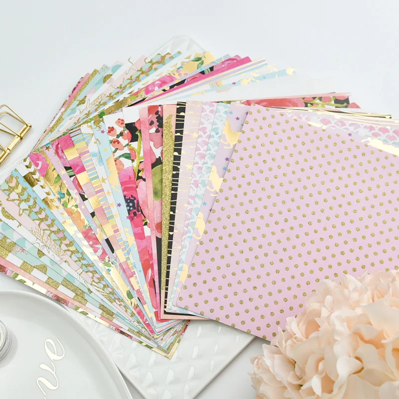 Günstige KSCRAFT 30 stücke Einzel seite Gedruckt UV Gold Pulver Schöne Muster Kreative Papercraft Kunst Papier Handgemachte Scrapbooking Kit Set