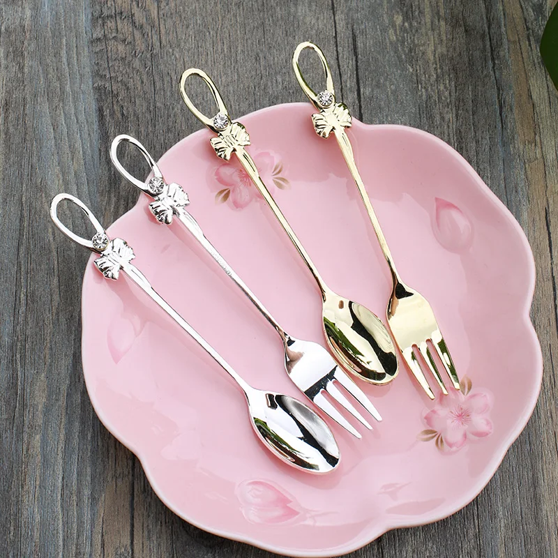 

European vintage Bowknot design Coffee Spoon Dessert fruit fork Tea Tableware Dinnerware Kitchen Accessories