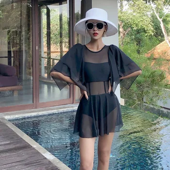 

One-Piece Swimsuits Swimwear 2019 Bathing Suit 1 Piece Swimsuit Women Korean Swim Wear One Woman New Red Super Pleated Skirt