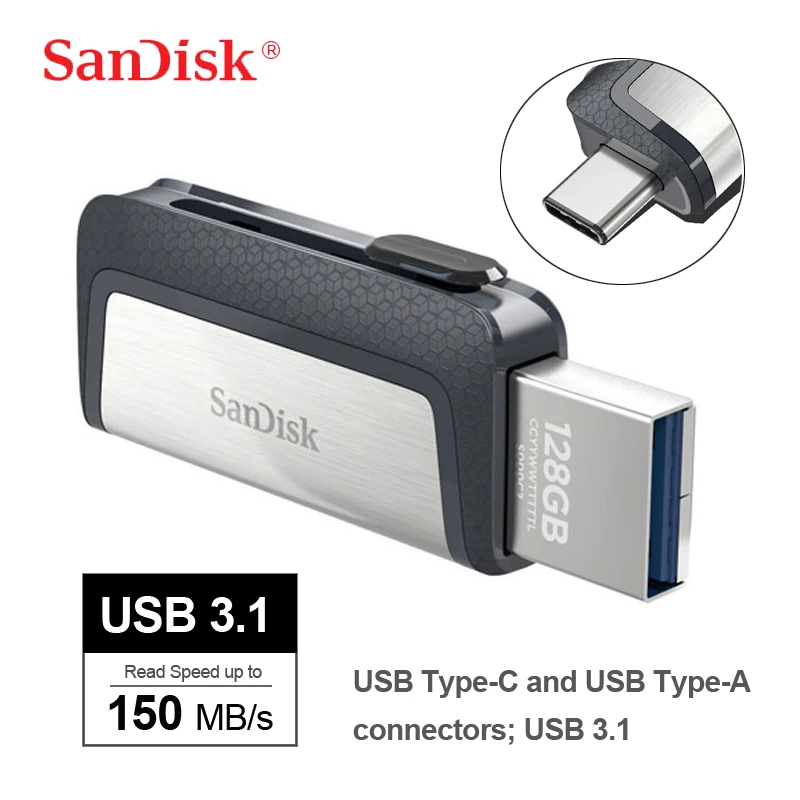 SanDisk Ultra çift mekanizmalı USB C tipi 256GB 128GB USB 3.1 Flash sürücü 64GB Mini USB sopa 32GB kalem sürücüler 16GB Flash Bellek SDDDC2