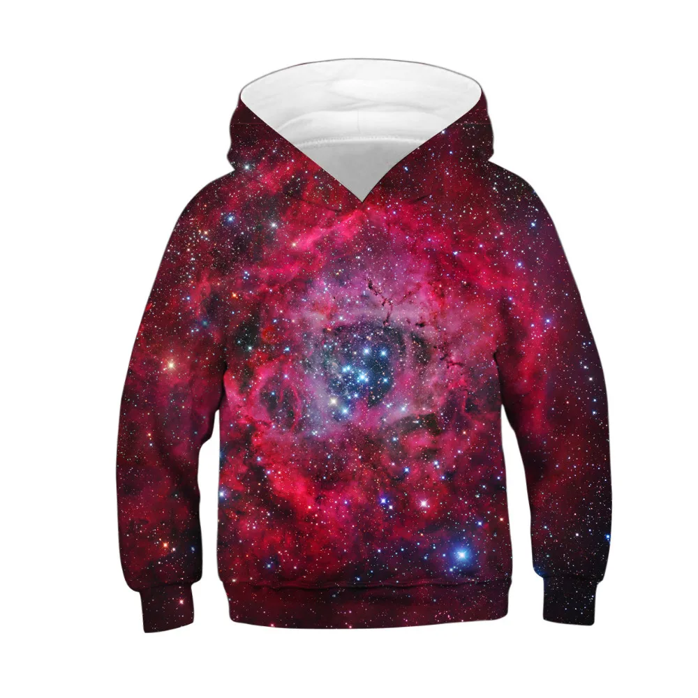 

Children Hooded Long Sleeve 3D Digital Print Red Outer Space Pullover Hoodies Casual Fashion Boys and Girls 3D Hoodies
