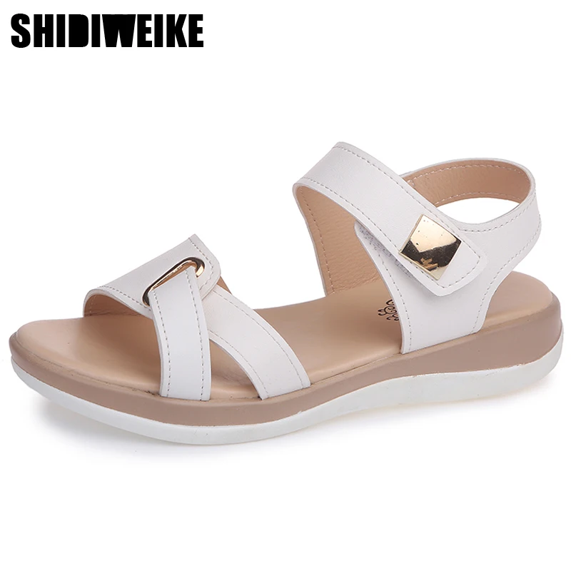 

2019 Summer Women Sandals platform heel Leather hook loop metal Soft comfortable Wedge shoes ladies casual sandals n908