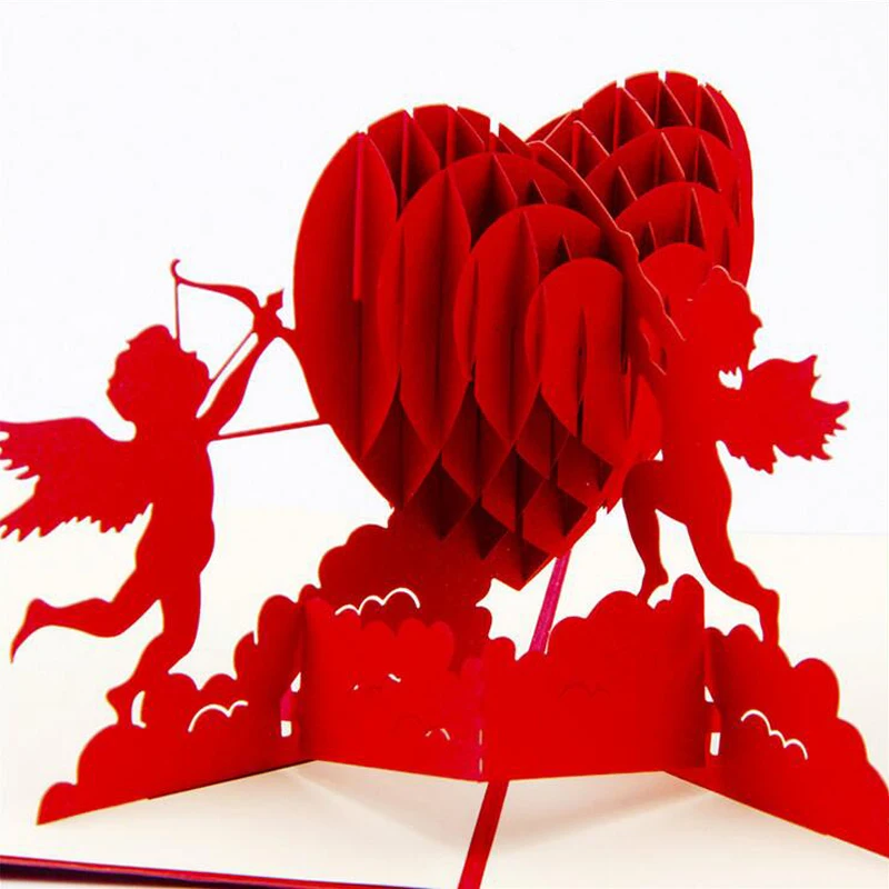 

Fashion 3D Pop Up Foldable Cut Paper Greeting Cards Creative Handmade Love Cupid Post Cards Valentines Wedding Xmas Gift