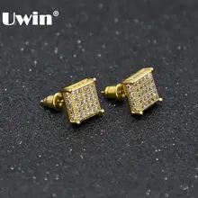 Uwin мужские модные квадратные серьги CZ Bling Micro Pave кубический цирконий золото серебро 7 мм и 10 мм Серьги Панк ювелирные изделия Хип-хоп