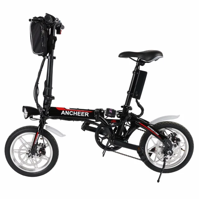 Best price at $437 Cheap ANCHEER Anti-shock Front Disc Brakes Mini 14'' Bike Foldable Electric Power Bicycle with Lithium-Ion Battery 2 Color