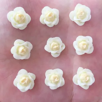 

New 60pcs 14mm Resin Solid Color 3D Flower Half Beads FlatBack Stone Buttons Wedding Ornament DIY R962*2