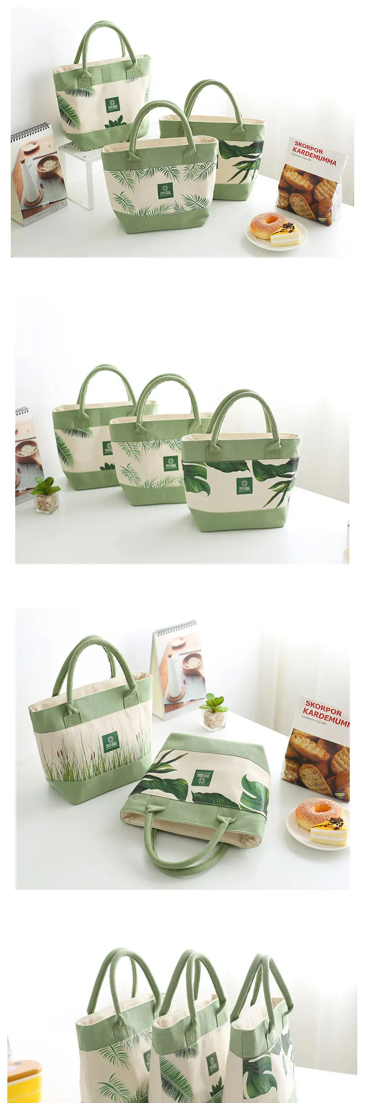 Новый изоляции еда сумки для женщин свежие листья холст термальность посылка Япония и Южная Корея ветер портативный