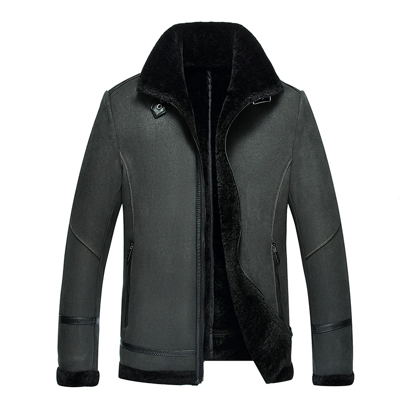 

2019 High Quality Men Winter Leather Jacket Faux Sheepskin Coat Biker Jacket Motorcycle Jacket Men Winter Leather Coat Fur Liner