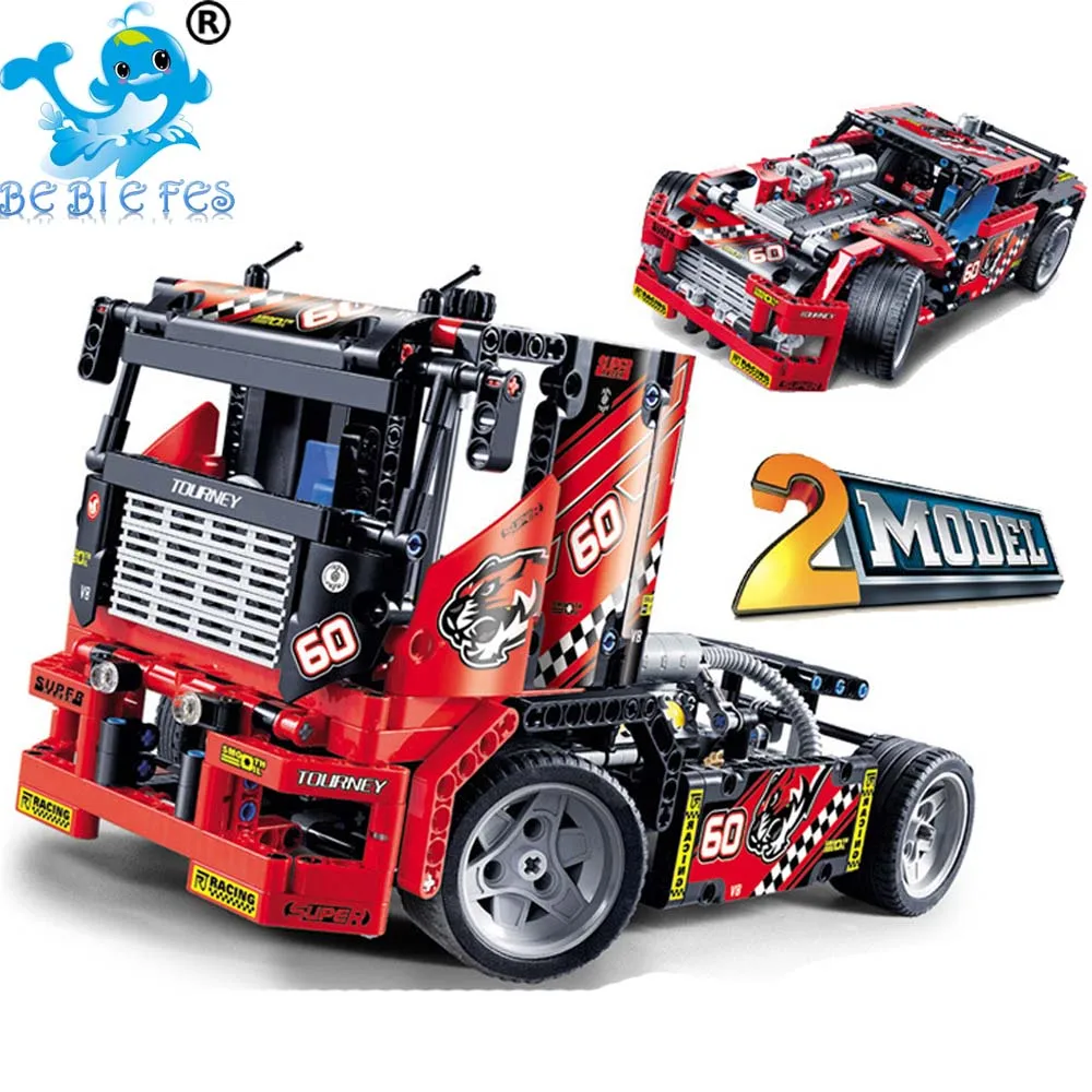 

2019new 608pcs Race Truck Car 2 In 1 Transformable Model Building Block Sets DIY Toys Compatible with Legoe Technic for Children