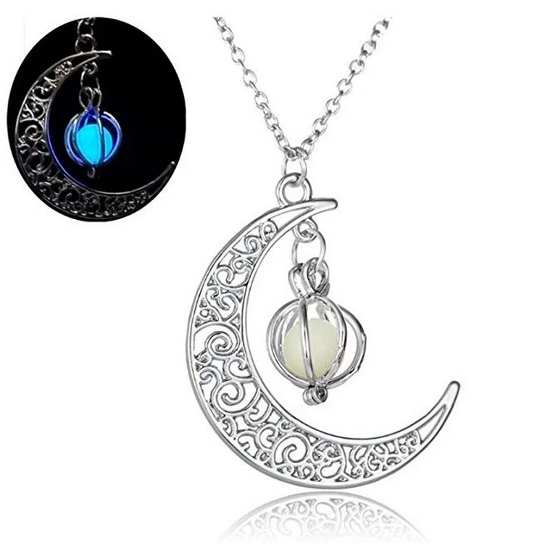 Christmas Gift Glow Necklace Cresent Moon Necklace Jewelry Luminous Dangle Pendant with Glow In the Dark (7)