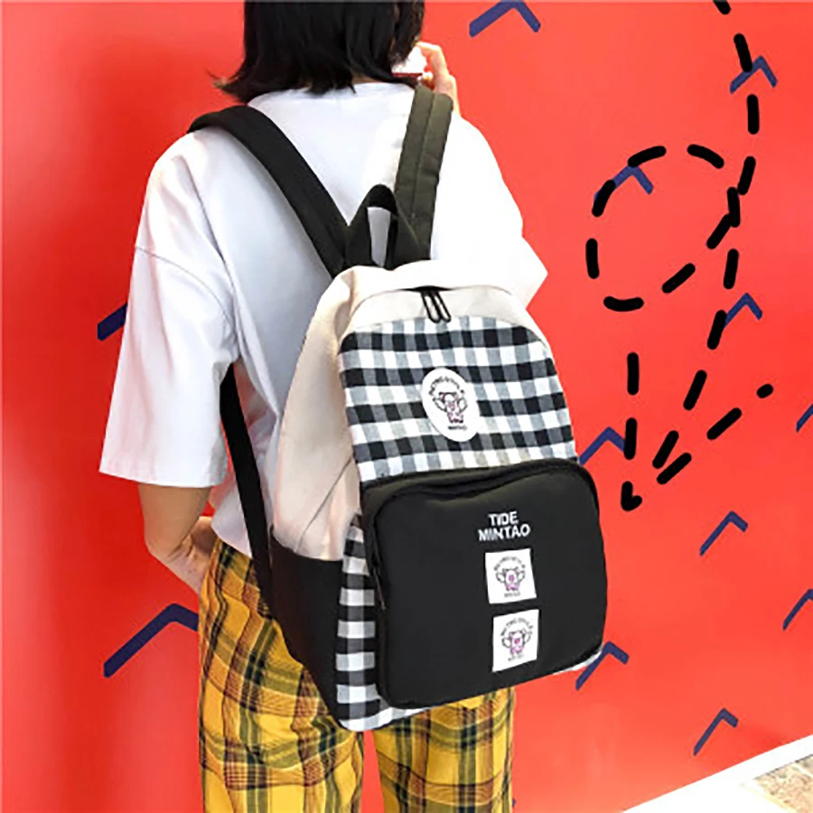 

Fashion Plaid Print Women Backpack College Style Students Girls Schoolbag Fresh Lady Travel Backpacks Canvas Back Pack New 2019