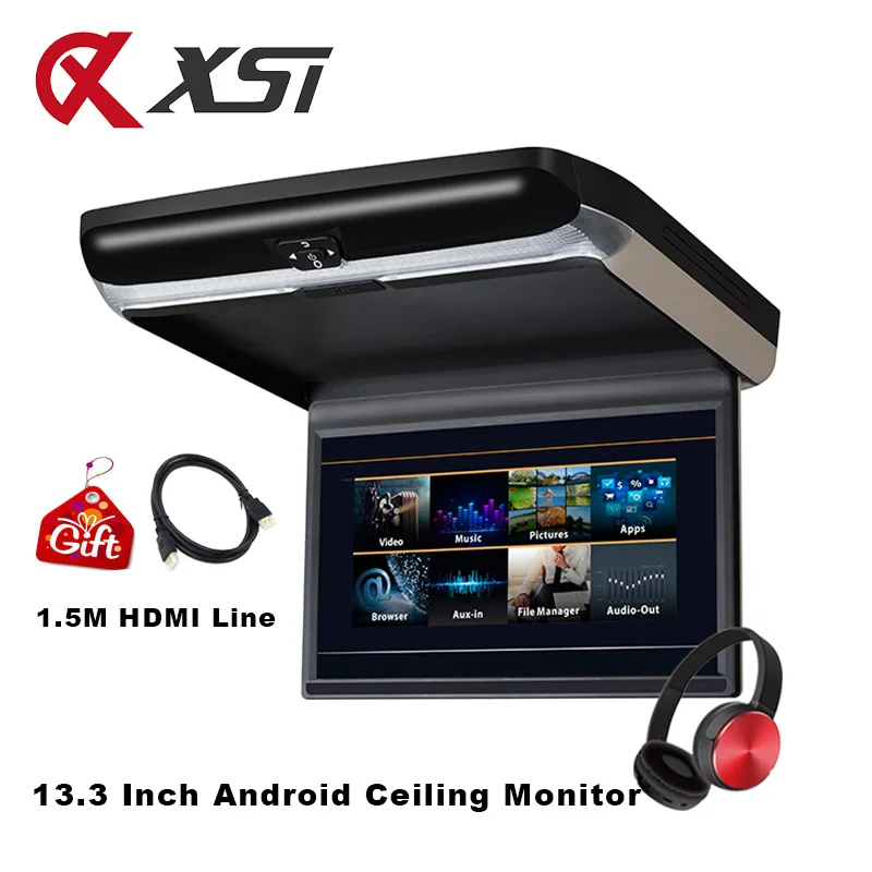 Автомобильный потолочный монитор 13 3 дюйма Android 6 0 1080P HD MP5 видеоплеер IPS экран