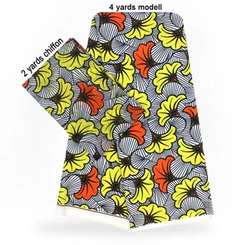 

2 Pcs Set 4 Yards African Ankara Prints Modell Material & 2 Yards Chiffon Ankara Chiffon Fabric YBXM-39