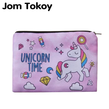 

Jom Tokoy new Cartoon unicorn Simple Square Cosmetic Bags 3D Printed Polyester Travell Makeup bag