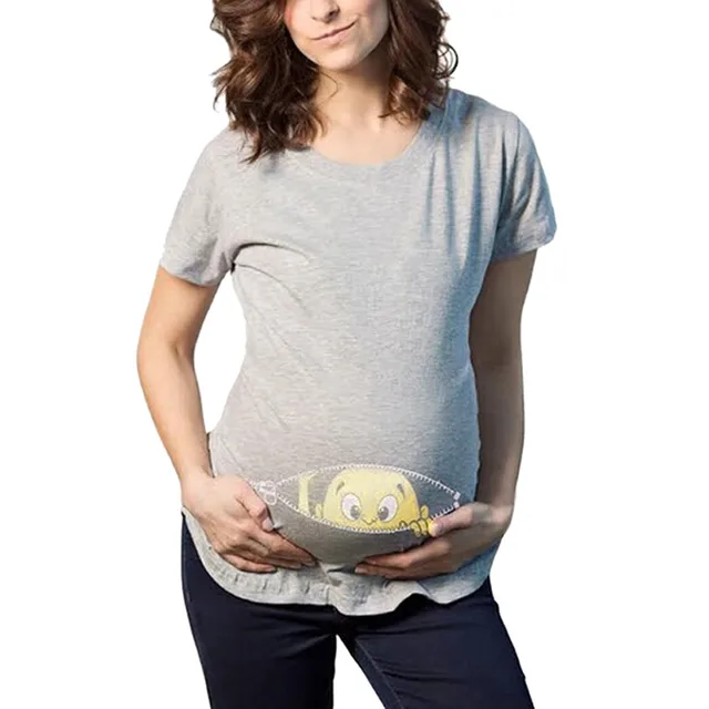 Womens Short Sleeve Print Pregnants Tops Cotton O-Neck Comfortable Women Nursing Blouse Baby For Maternity T-Shirt Blouse Tops