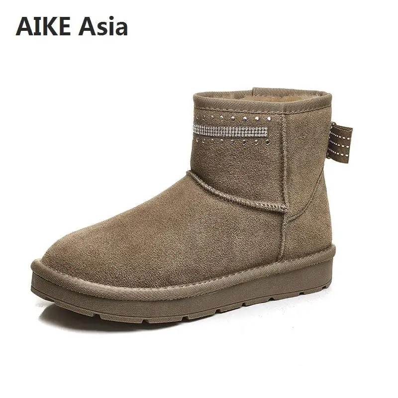 

Women's Shoes 2018 Snow Boots Women's Leather Short Tube Non-slip Wear Students Cotton Shoes Flat Round Korean Women's Boots