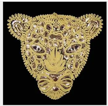 

18cm Large Gold Leopard Head Sequin Patches Sew on Fashion Clothes Applique DIY Clothing Decoration Sequins Patches for Clothes
