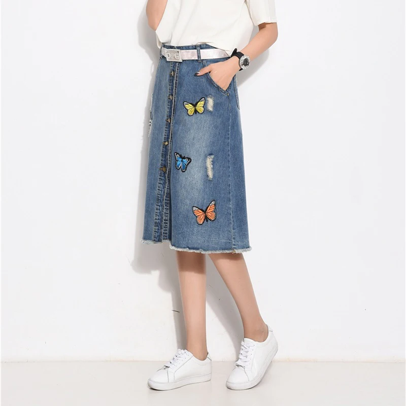 Goplus Для женщин Сладкий цветочный Вышивка Denim Гольфы Длина повседневная юбка
