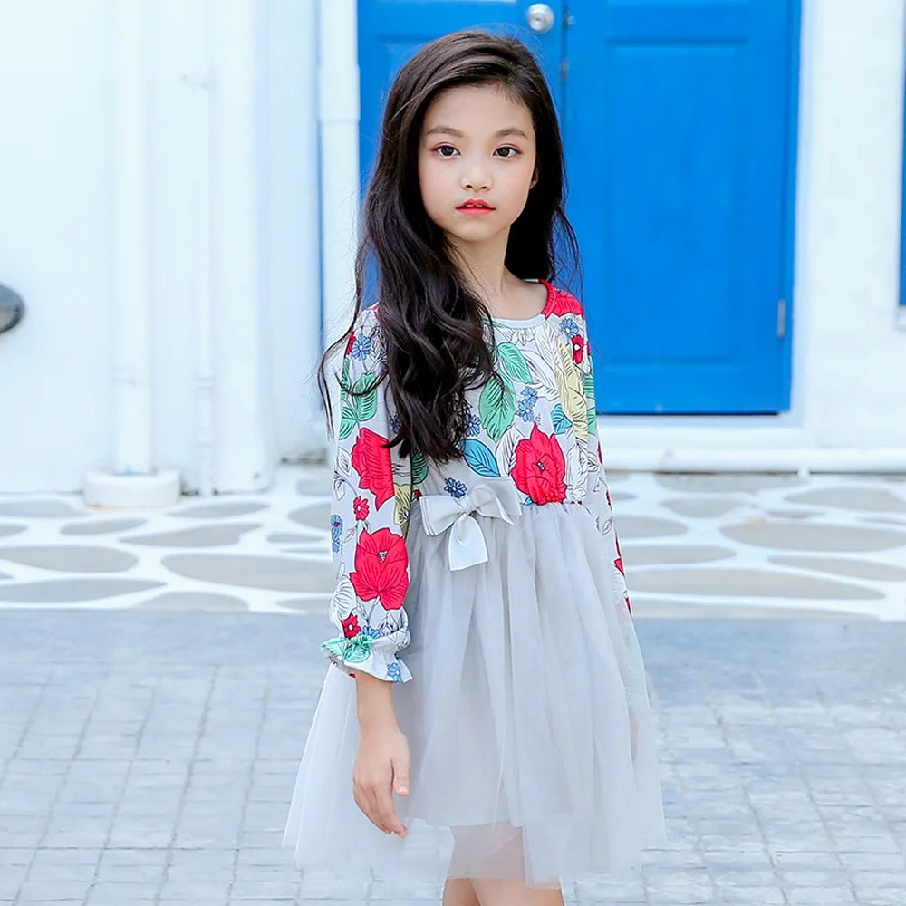 

Teenagers Girl Dress 2018 Spring Big Grils Flowers Print Dresses Kids Clothes Girls Clothing 3 4 5 6 7 8 9 10 11 12 13 14 Years