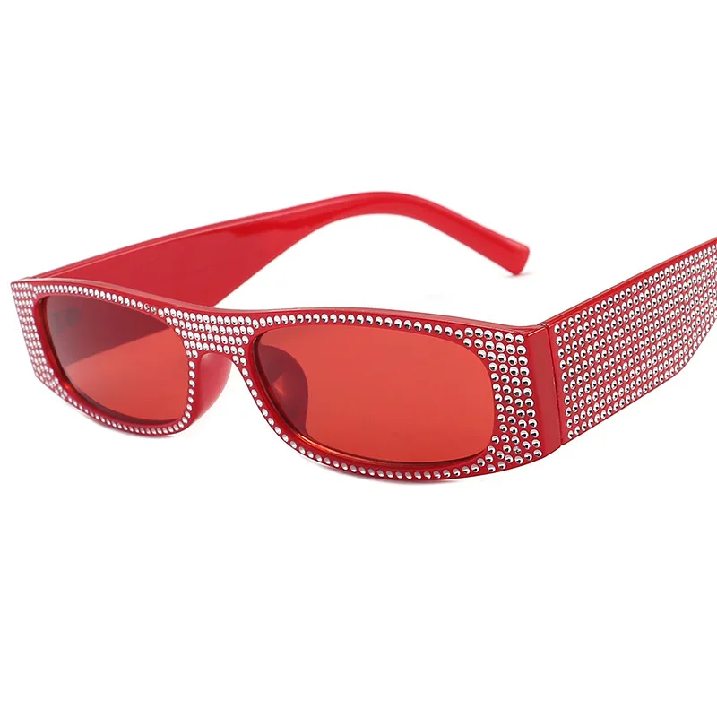 YOOSKE имитация алмаза солнцезащитные очки для женщин для брендовая Дизайнерская обувь роскошные квадратные Стразы - Цвет линз: Красный