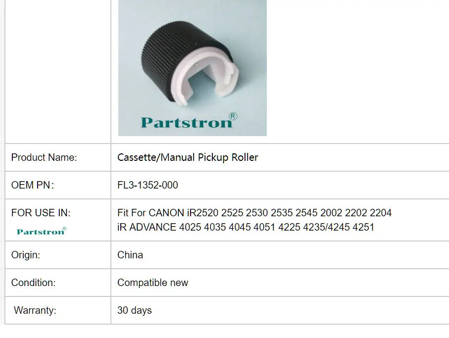 Apto para Canon Pickup Roller Fl3-1352-000 2525 2530 2535 2545 2002 2202 2204 4025 4035 4045 4051 4225 4235 4245 4251 10 Pcs Ir2520 10 Peças e Acessórios