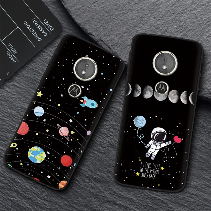 Мягкий черный матовый чехол из ТПУ для Motorola Moto G6 Play E4 E5 EU G5 G5S Plus Милая задняя крышка с астронавтом для Moto G5S чехол с изображением Звезды Луны
