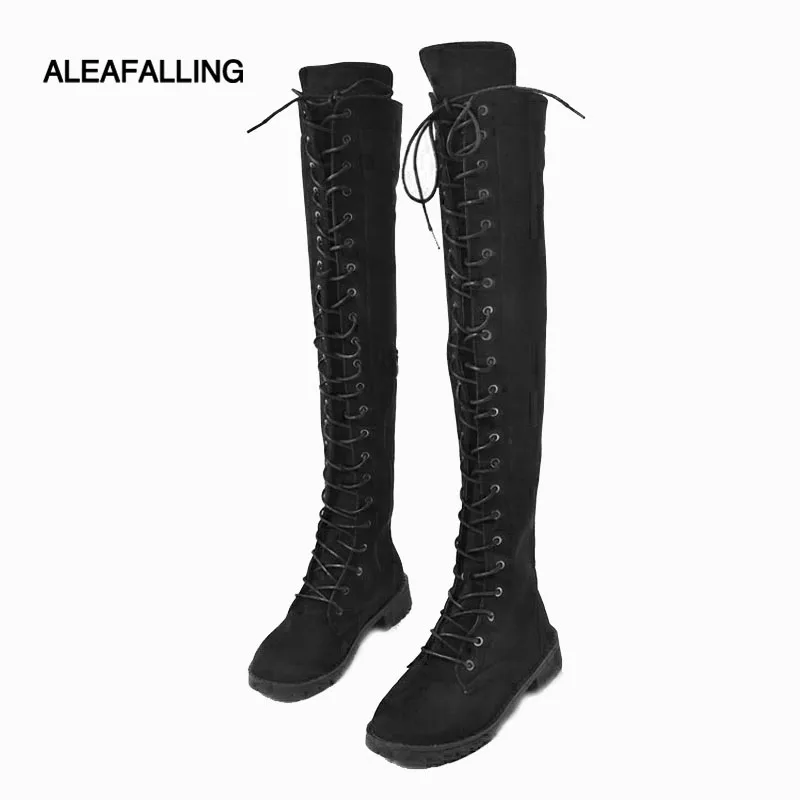 

Aleafalling Lace Up Over Knee Size Open Zip Women Boots Street Outdoor Fashion Girl's Shoes Zapatos Mujer Big Size 35-41 WBT06