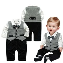 0-18Months/Spring Autumn Baby Costume Clothes Gentleman Stripe Jumpsuits 100% Cotton Newborn Boys Rompers Infant Clothing BC1282