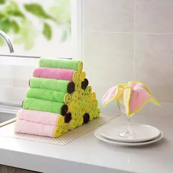 

10PCS Double-side Dishcloth Soft Polyester Oil-free Cleaning Cloth Kitchen Thicken Dish Towels Household Absorbent Cleaning Rag