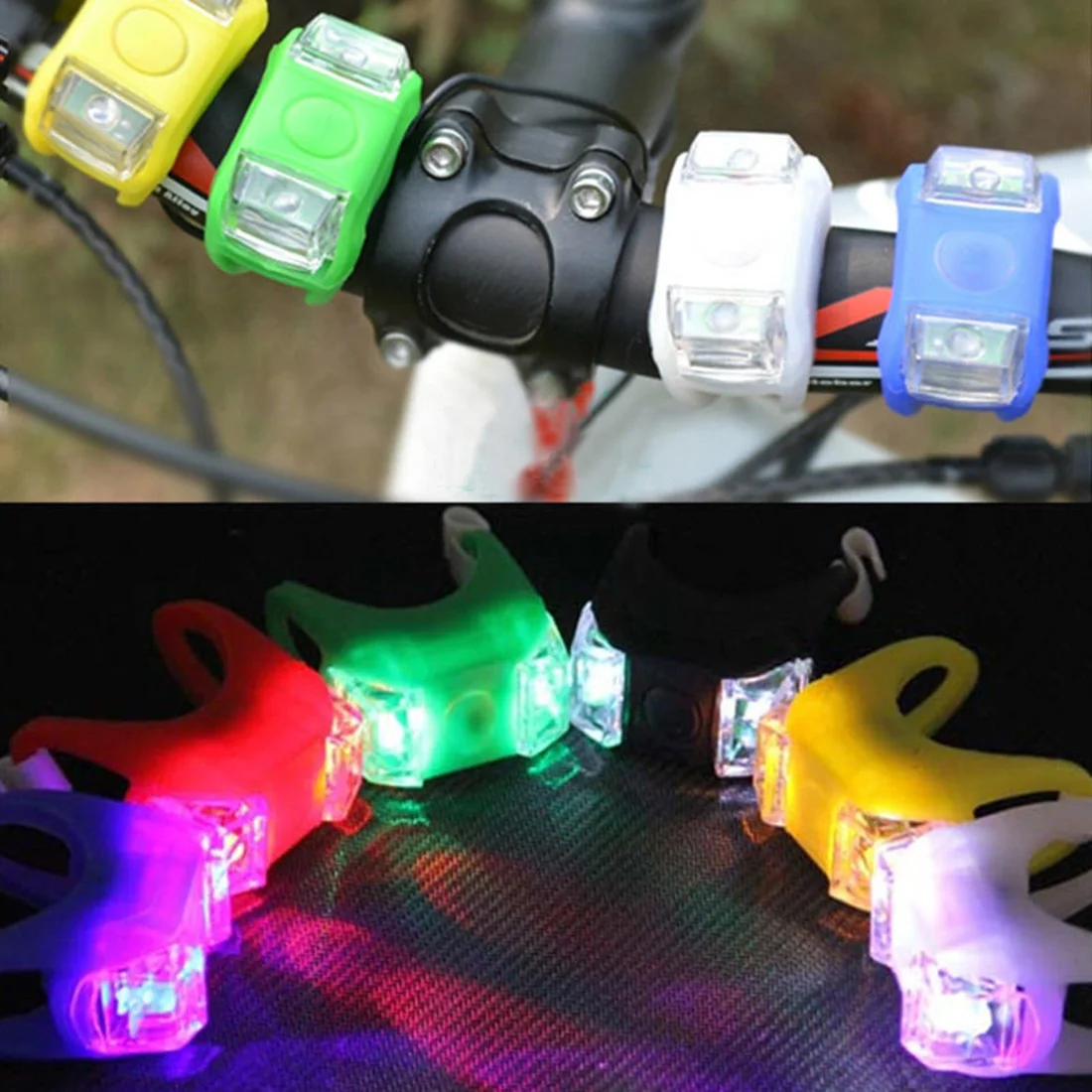 2Pcs New Silicone Bicycle Taillight LED Head Front Rear Wheel Bike